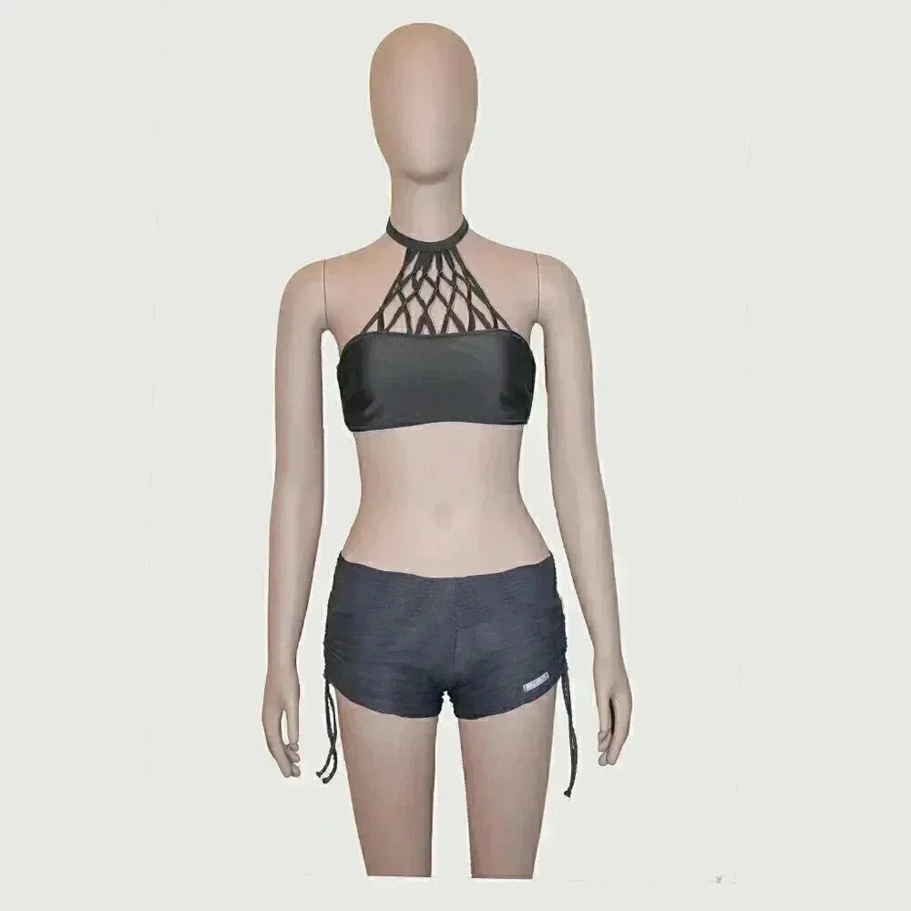 Black Athletic Scrunchy Pleated Shorts Size‎ Small Athleisure Shorts